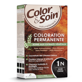 Permanent hair dye 1N ebony black Color&Soin...